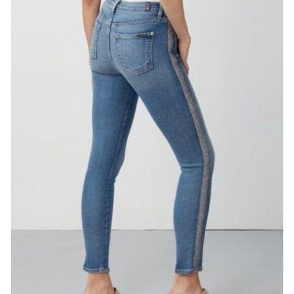 7 for all Mankind the High Waist Super Skinny Jean Silver Glitter Stripe size 24 - Picture 3 of 15